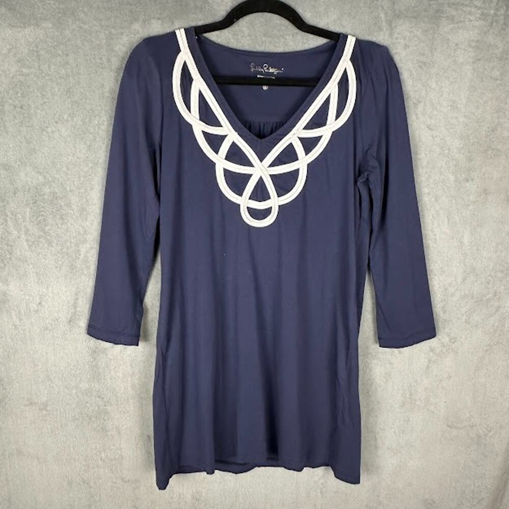 Lilly Pulitzer Dress Womens Medium Navy Pima Cotton Resort Coastal Nautical